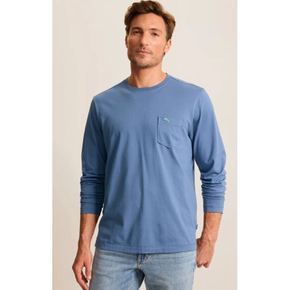 Tommy Bahama Bali Skyline Long Sleeve Pima Cotton Pocket T-Shirt Blue XL